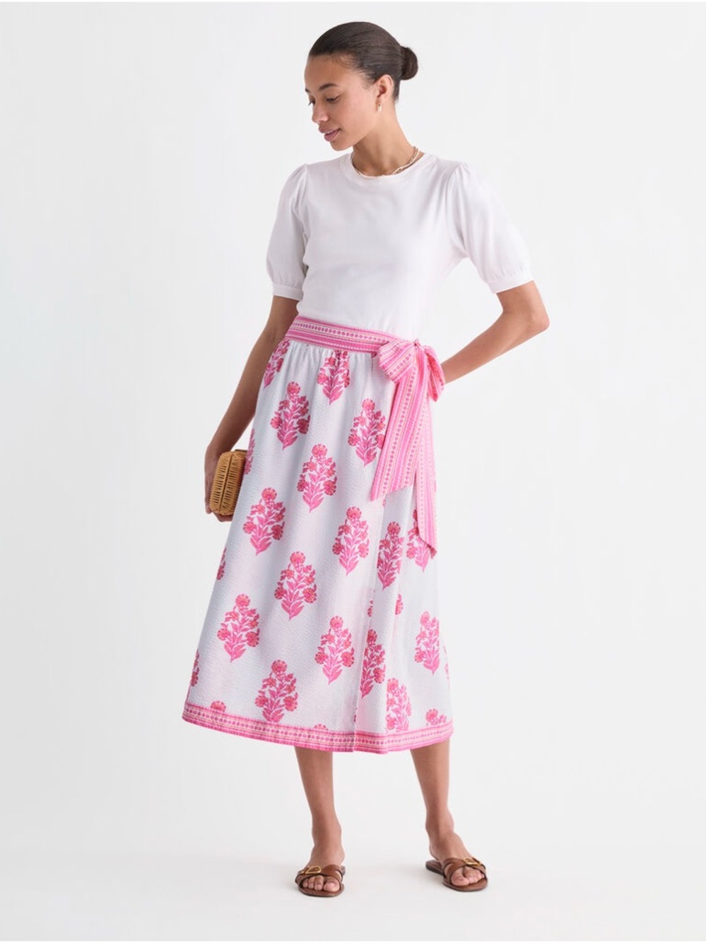 Vineyard Vines White Skirt with Pink Floral Tie-Waist